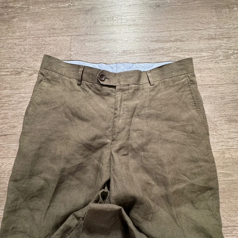 Charles Tyrwhitt Pants Men 34 Green Linen Slim Fit Summer Casual Preppy 34x27